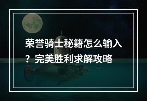 荣誉骑士秘籍怎么输入？完美胜利求解攻略