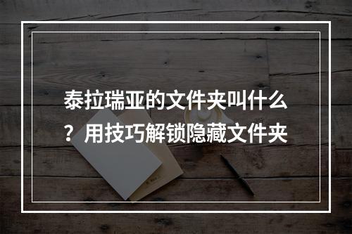 泰拉瑞亚的文件夹叫什么？用技巧解锁隐藏文件夹