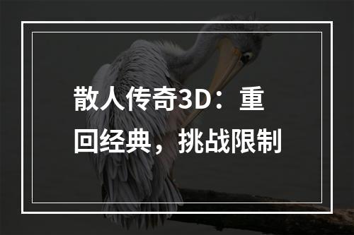 散人传奇3D：重回经典，挑战限制