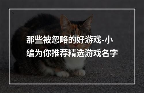 那些被忽略的好游戏-小编为你推荐精选游戏名字