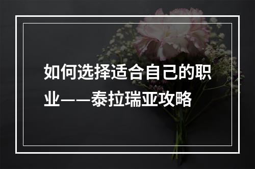 如何选择适合自己的职业——泰拉瑞亚攻略