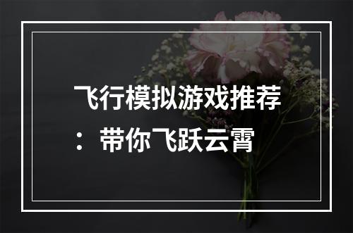 飞行模拟游戏推荐：带你飞跃云霄