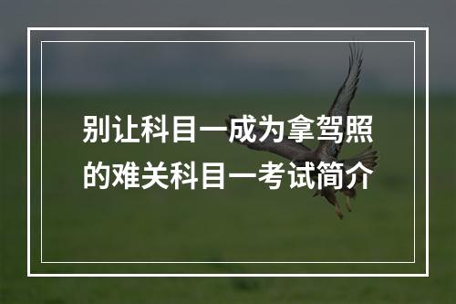 别让科目一成为拿驾照的难关科目一考试简介