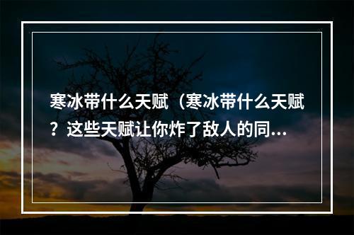 寒冰带什么天赋（寒冰带什么天赋？这些天赋让你炸了敌人的同时让他们无法动弹！）