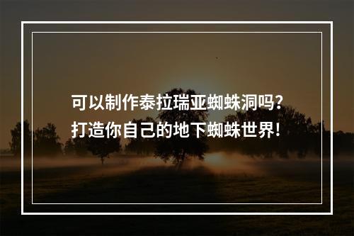 可以制作泰拉瑞亚蜘蛛洞吗？打造你自己的地下蜘蛛世界!