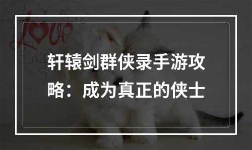 轩辕剑群侠录手游攻略：成为真正的侠士