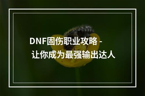 DNF固伤职业攻略 - 让你成为最强输出达人