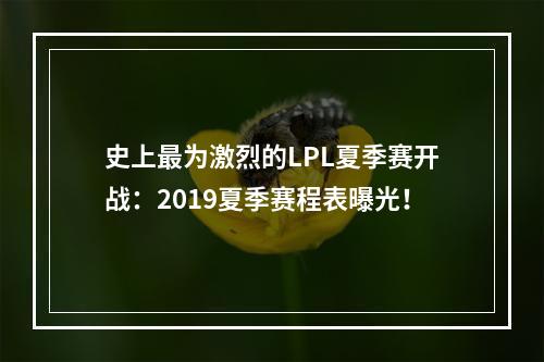 史上最为激烈的LPL夏季赛开战：2019夏季赛程表曝光！