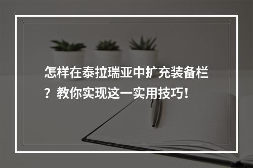 怎样在泰拉瑞亚中扩充装备栏？教你实现这一实用技巧！