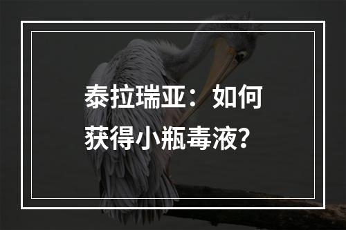 泰拉瑞亚：如何获得小瓶毒液？