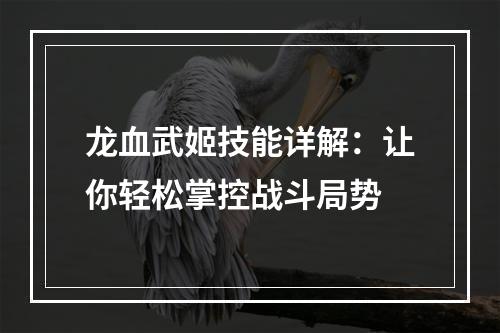 龙血武姬技能详解：让你轻松掌控战斗局势