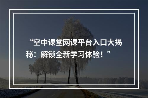 “空中课堂网课平台入口大揭秘：解锁全新学习体验！”