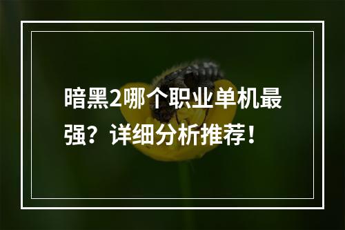 暗黑2哪个职业单机最强？详细分析推荐！