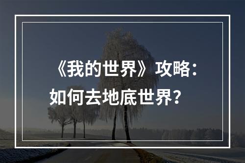 《我的世界》攻略：如何去地底世界？