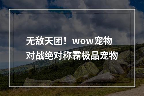 无敌天团！wow宠物对战绝对称霸极品宠物