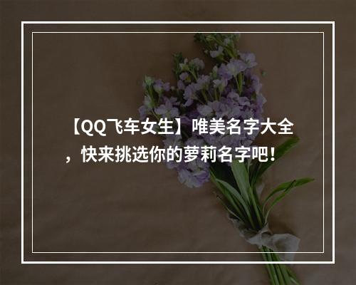 【QQ飞车女生】唯美名字大全，快来挑选你的萝莉名字吧！