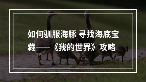 如何驯服海豚 寻找海底宝藏——《我的世界》攻略