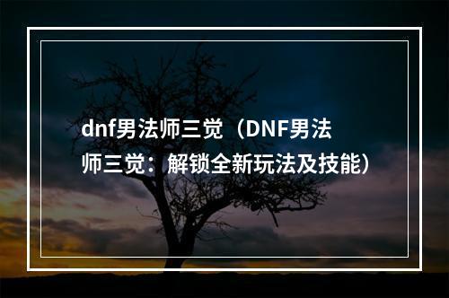 dnf男法师三觉（DNF男法师三觉：解锁全新玩法及技能）