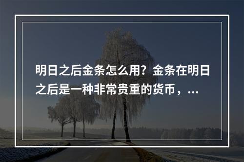 明日之后金条怎么用？金条在明日之后是一种非常贵重的货币，能够在游戏中购买各种道具、装备、材料等。那么