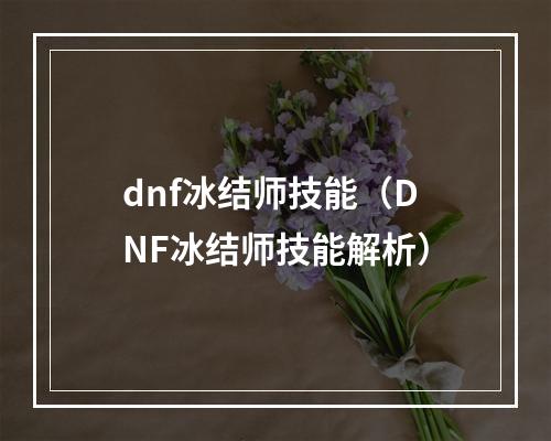 dnf冰结师技能（DNF冰结师技能解析）