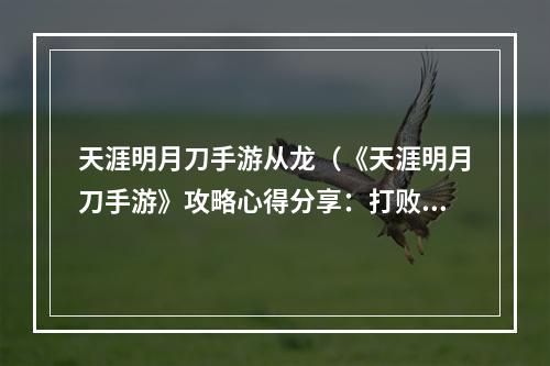 天涯明月刀手游从龙（《天涯明月刀手游》攻略心得分享：打败巨龙走向巅峰！）