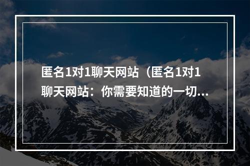 匿名1对1聊天网站（匿名1对1聊天网站：你需要知道的一切）