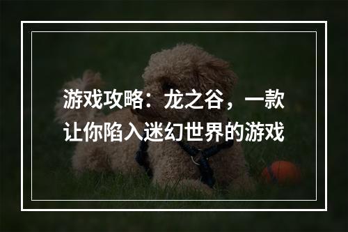 游戏攻略：龙之谷，一款让你陷入迷幻世界的游戏