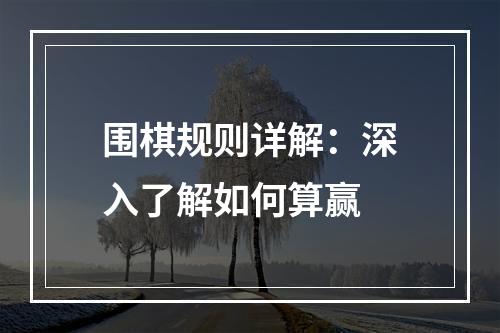 围棋规则详解：深入了解如何算赢