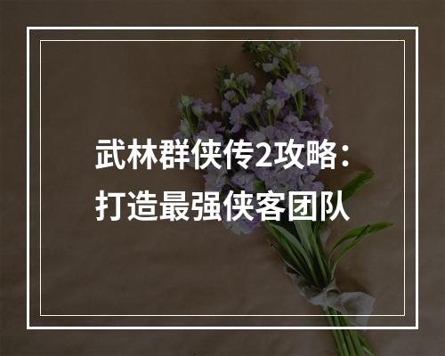 武林群侠传2攻略：打造最强侠客团队