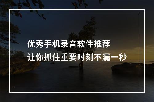 优秀手机录音软件推荐  让你抓住重要时刻不漏一秒