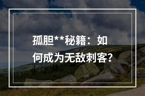 孤胆**秘籍：如何成为无敌刺客？