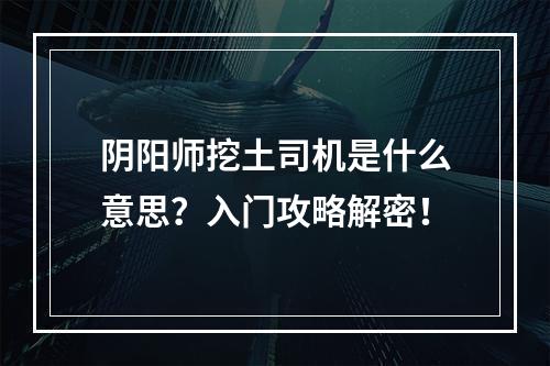 阴阳师挖土司机是什么意思？入门攻略解密！