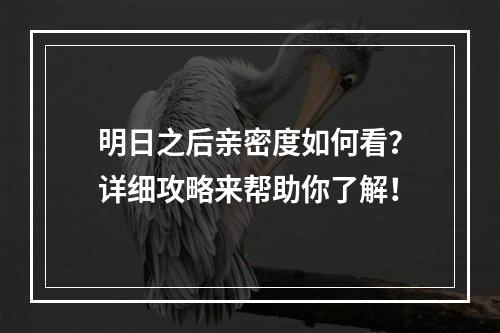 明日之后亲密度如何看？详细攻略来帮助你了解！