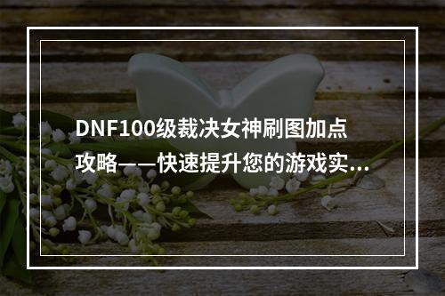 DNF100级裁决女神刷图加点攻略——快速提升您的游戏实力