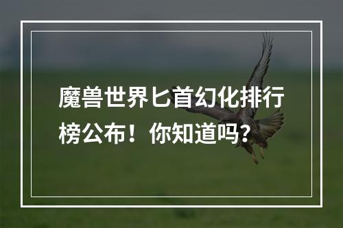 魔兽世界匕首幻化排行榜公布！你知道吗？