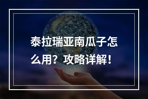 泰拉瑞亚南瓜子怎么用？攻略详解！