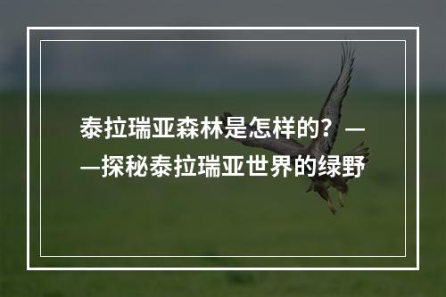 泰拉瑞亚森林是怎样的？——探秘泰拉瑞亚世界的绿野