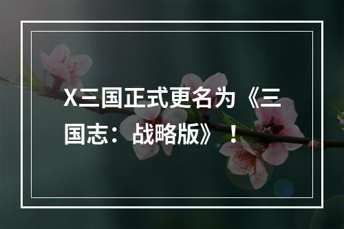 X三国正式更名为《三国志：战略版》 ！