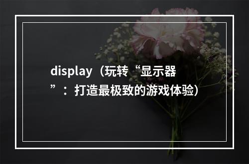 display（玩转“显示器”：打造最极致的游戏体验）