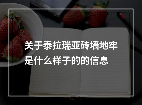 关于泰拉瑞亚砖墙地牢是什么样子的的信息