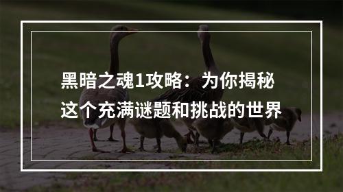 黑暗之魂1攻略：为你揭秘这个充满谜题和挑战的世界