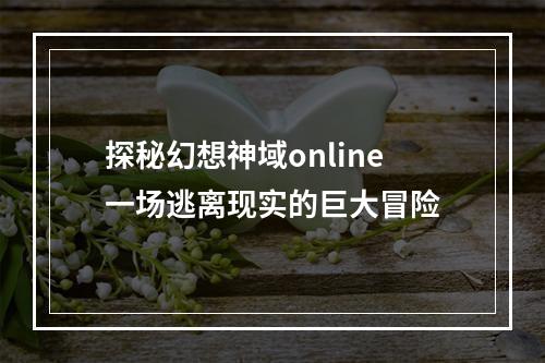 探秘幻想神域online一场逃离现实的巨大冒险