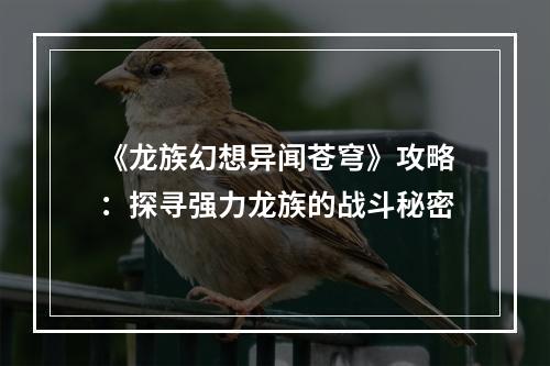 《龙族幻想异闻苍穹》攻略：探寻强力龙族的战斗秘密