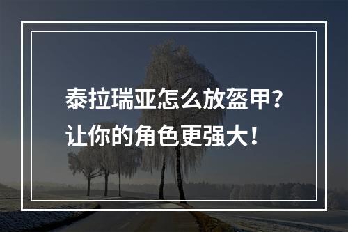 泰拉瑞亚怎么放盔甲？让你的角色更强大！