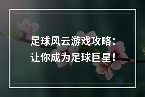 足球风云游戏攻略：让你成为足球巨星！