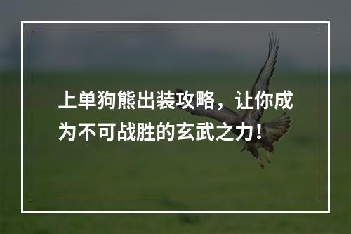 上单狗熊出装攻略，让你成为不可战胜的玄武之力！