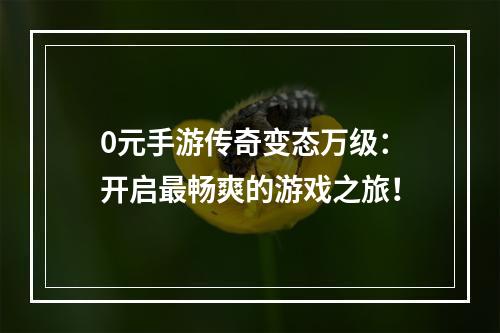 0元手游传奇变态万级：开启最畅爽的游戏之旅！