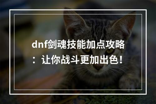 dnf剑魂技能加点攻略：让你战斗更加出色！