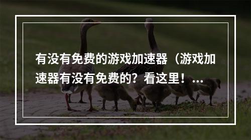 有没有免费的游戏加速器（游戏加速器有没有免费的？看这里！）