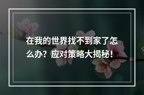 在我的世界找不到家了怎么办？应对策略大揭秘！